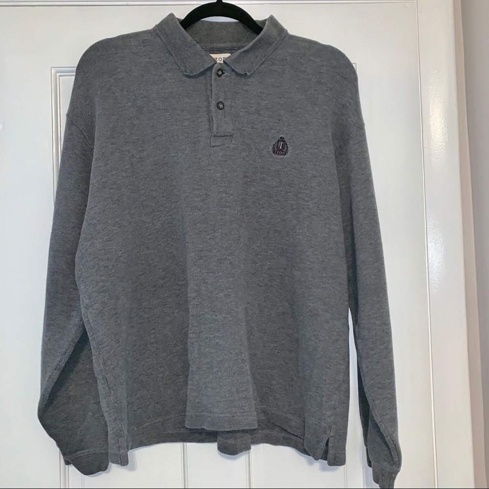 Izod gray quarter button high neck collared pullover shirt top large